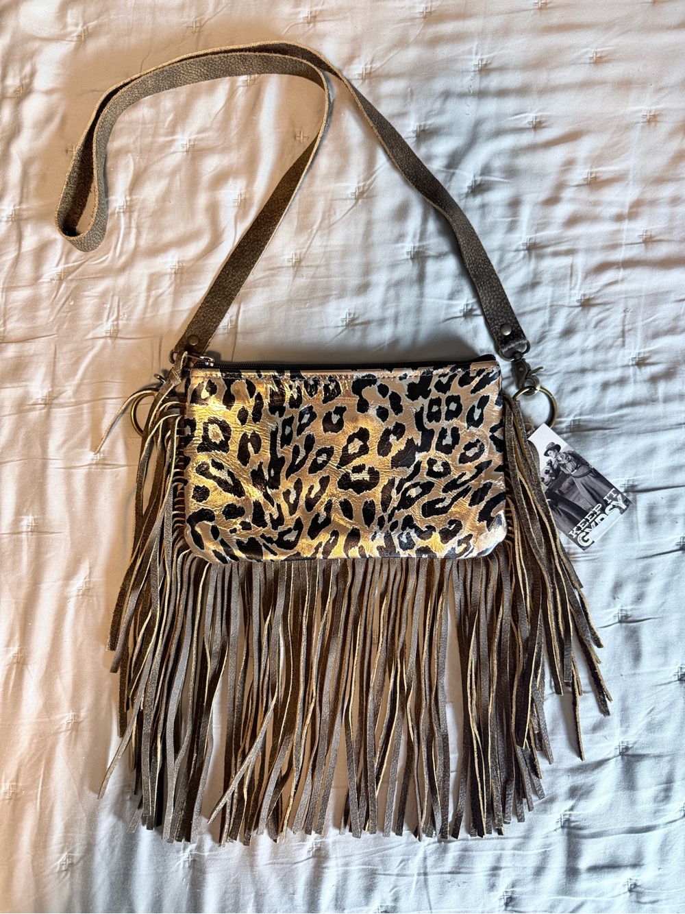 Leopard Print Fringe Crossbody Bag - Brown